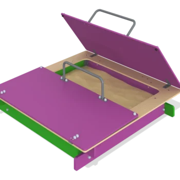 Sandpit with hinged lid